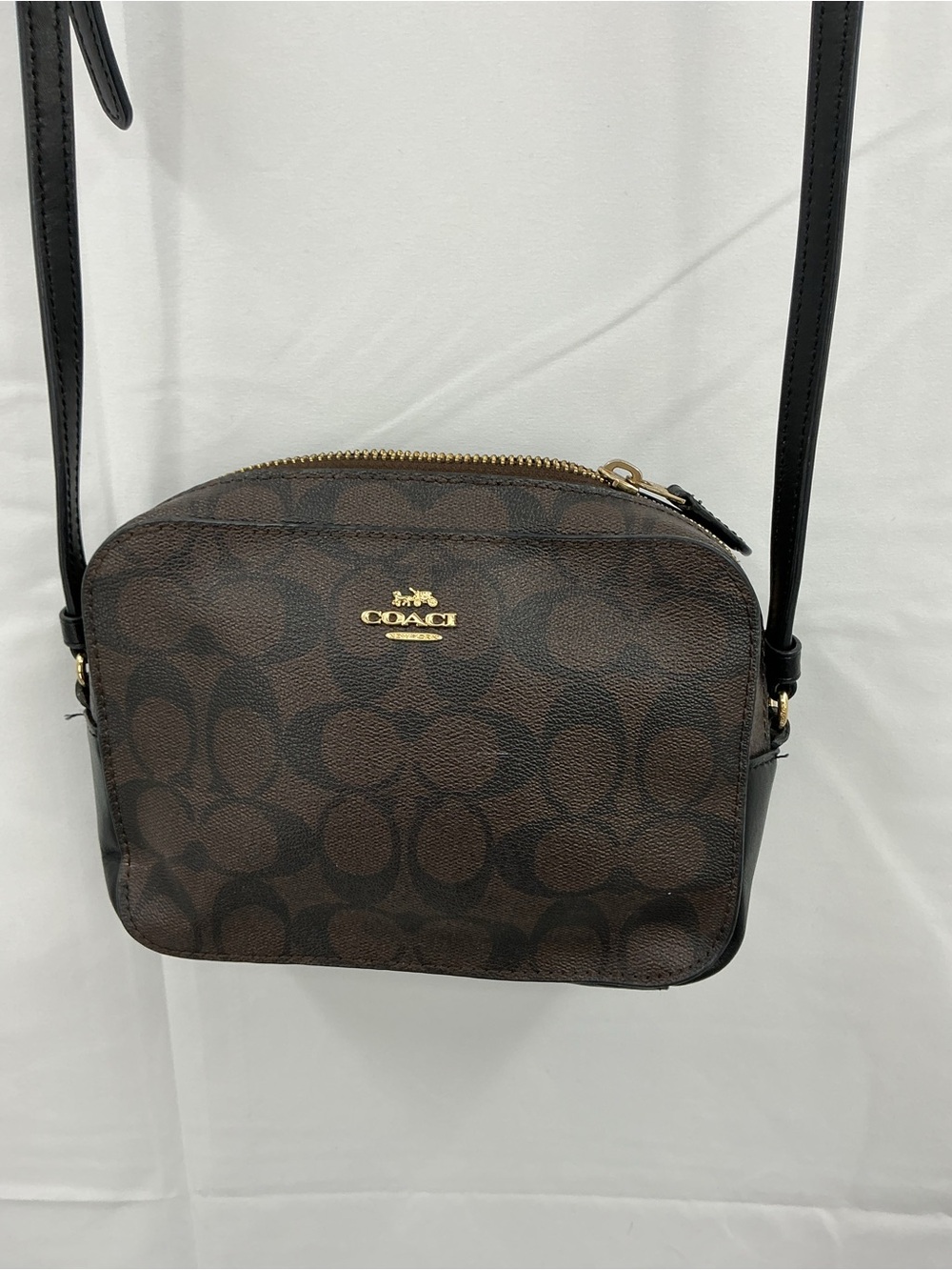 Coach Brown Signature Small Crossbody with Black Strap D17 - Picture 2 of 7